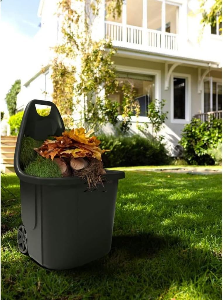 Gartentrolley 60 L Grün – Gartenwagen mit Rollen und Griff, Transportwagen für Laub, Gartenabfälle & Werkzeug