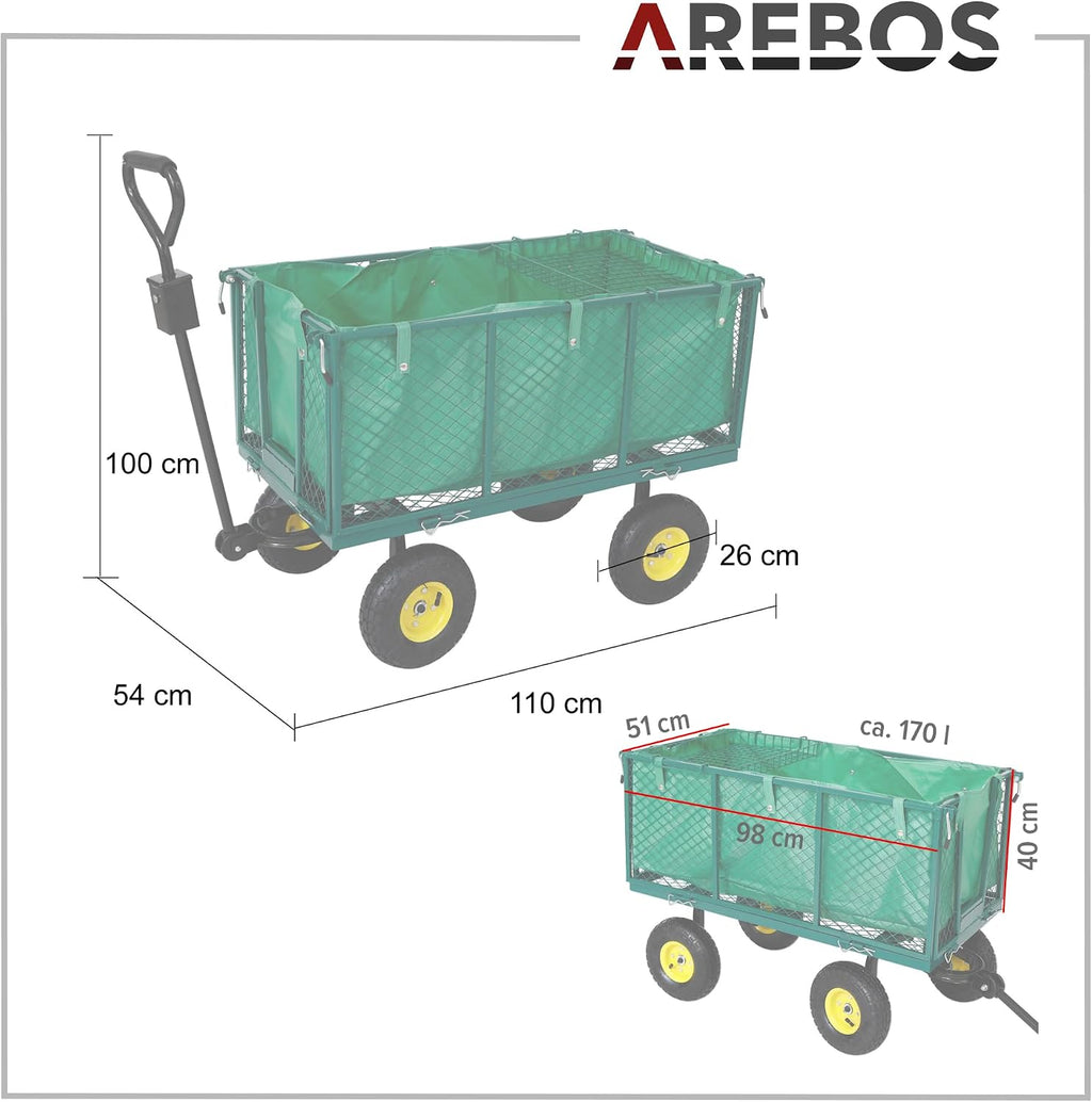 Gartenwagen Grün faltbar – 550 kg Tragkraft, Profilreifen, Bollerwagen, Transportwagen