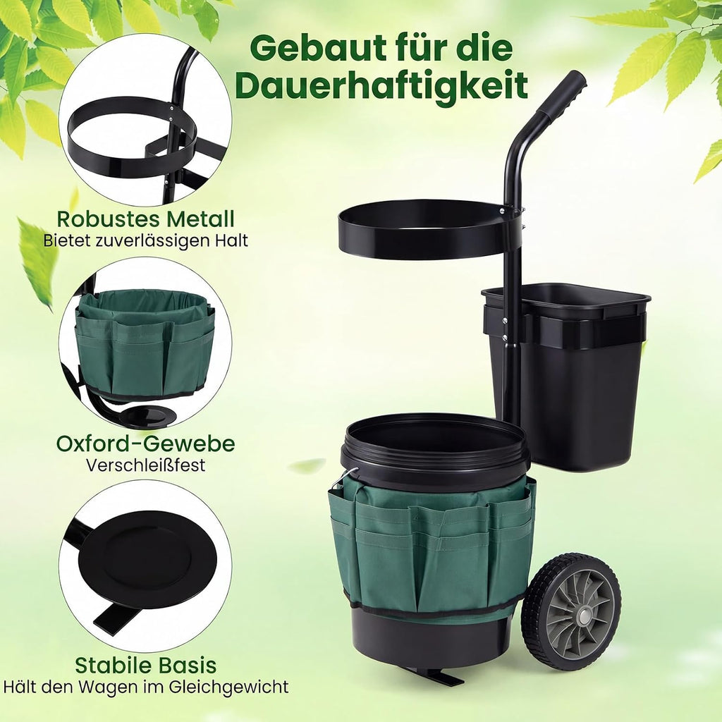 Gartenwagen für Werkzeug – 10 + 20 L Eimer, Oxford-Tasche, Gerätehalter, Stahl, Transportwagen