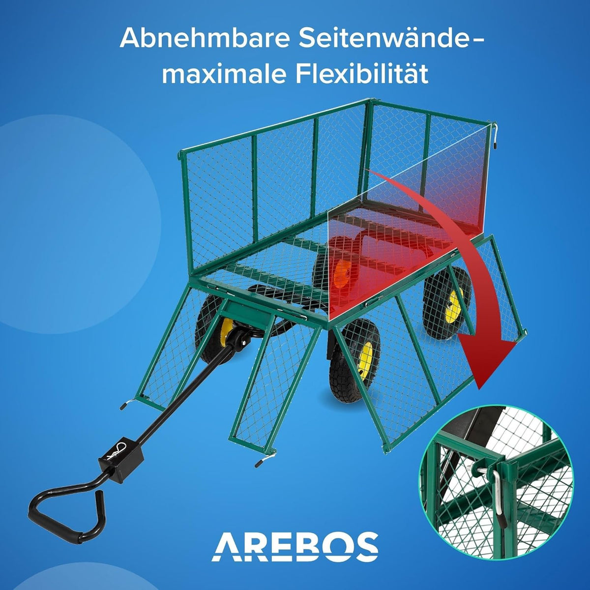 Gartenwagen Grün faltbar – 550 kg Tragkraft, Profilreifen, Bollerwagen, Transportwagen
