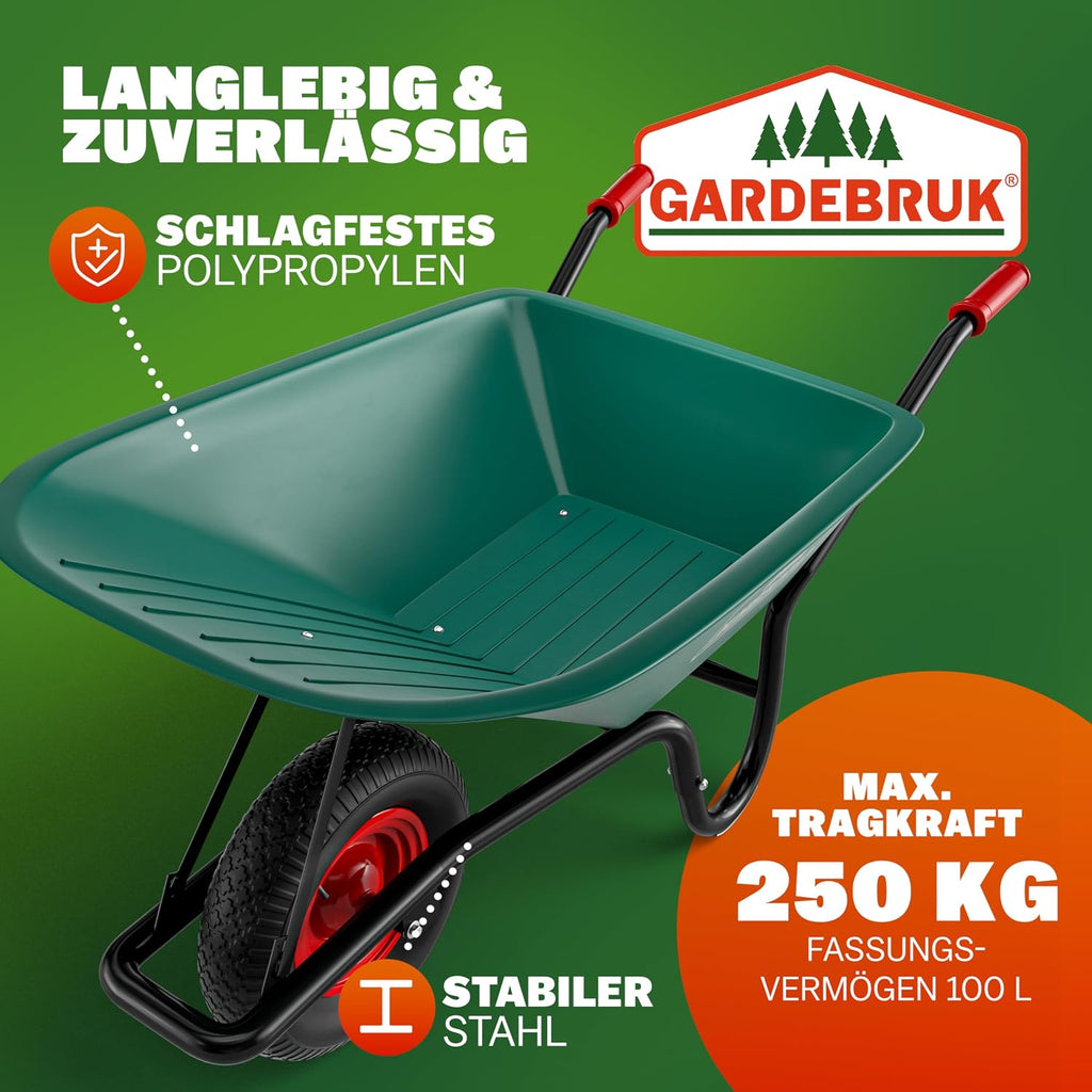 Schubkarre 100 L – 250 kg Tragkraft, robuste Gartenkarre, Transportkarre für Garten & Hof