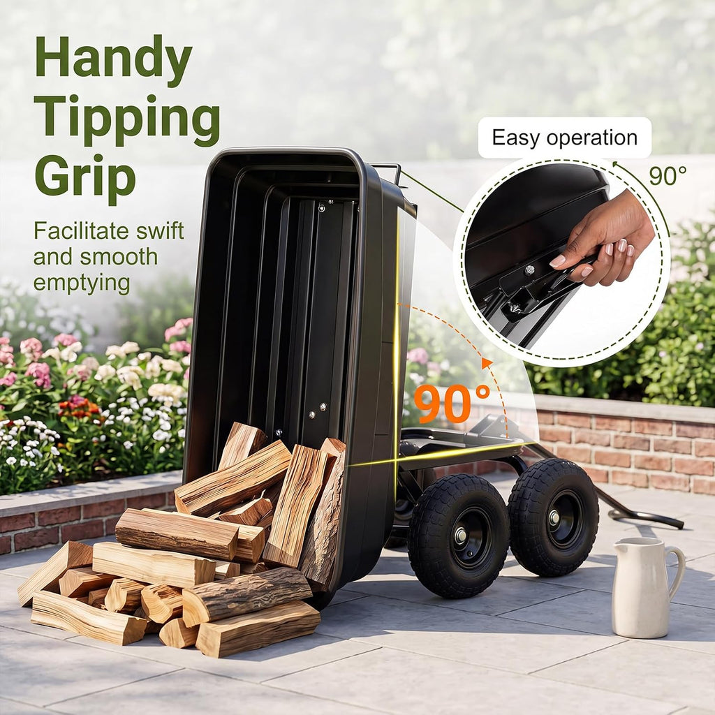 Gartenwagen mit Kippfunktion – 300 kg Tragkraft, Schwarz, Transportwagen für Garten & Hof