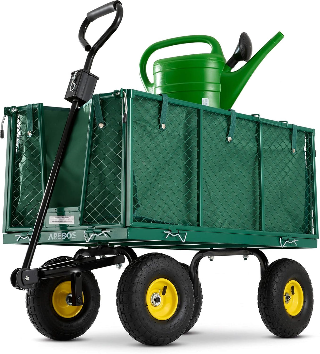 Gartenwagen Grün faltbar – 550 kg Tragkraft, Profilreifen, Bollerwagen, Transportwagen
