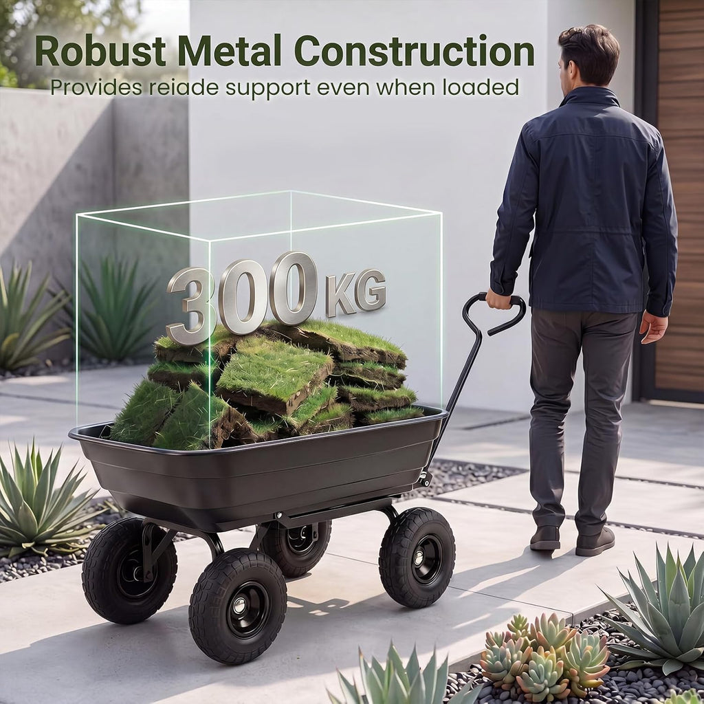 Gartenwagen mit Kippfunktion – 300 kg Tragkraft, Schwarz, Transportwagen für Garten & Hof