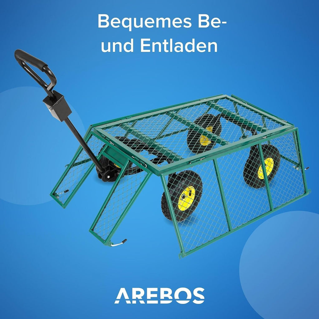 Gartenwagen Grün faltbar – 550 kg Tragkraft, Profilreifen, Bollerwagen, Transportwagen