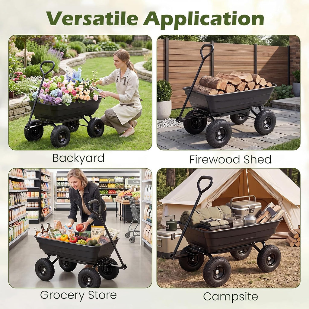 Gartenwagen mit Kippfunktion – 300 kg Tragkraft, Schwarz, Transportwagen für Garten & Hof