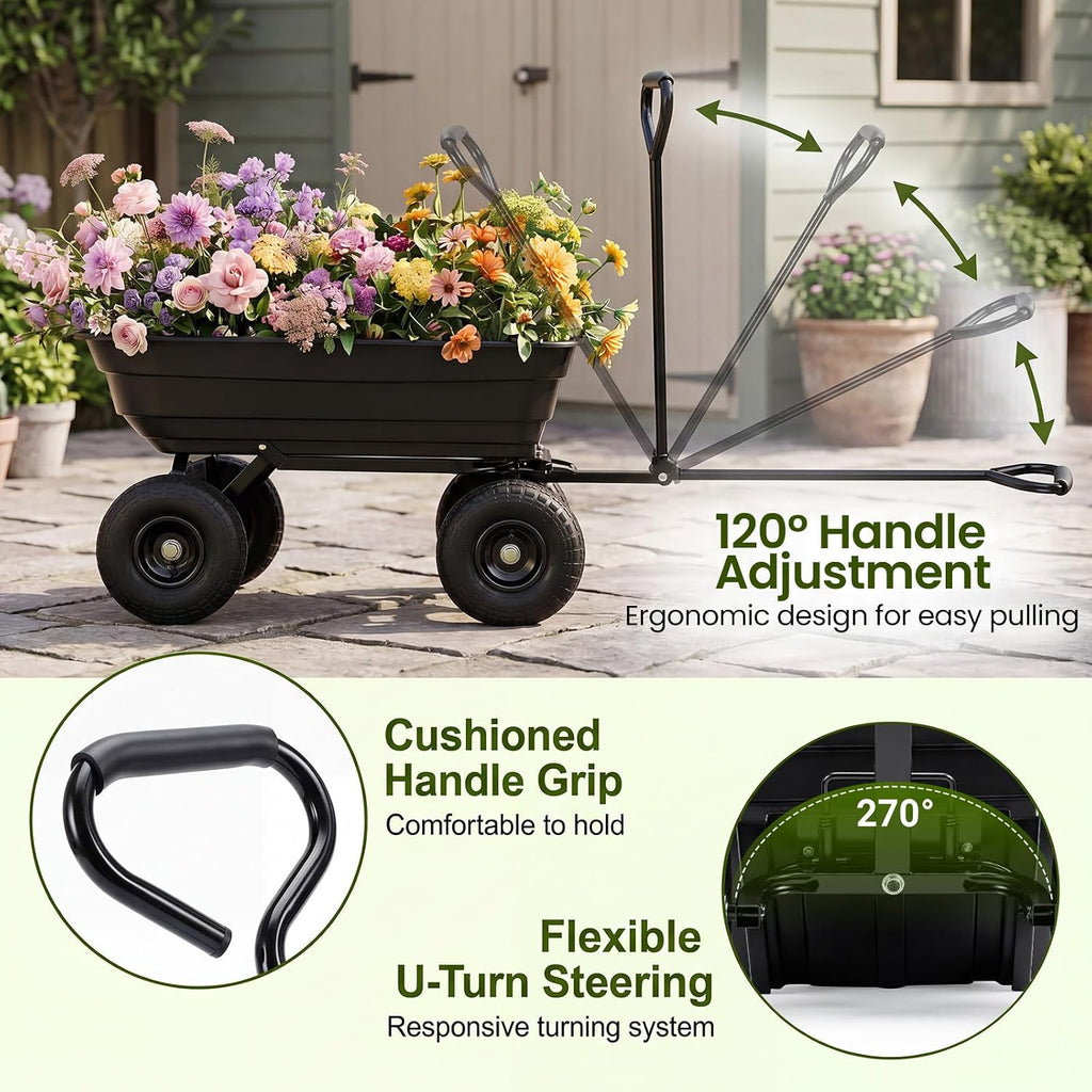 Gartenwagen mit Kippfunktion – 300 kg Tragkraft, Schwarz, Transportwagen für Garten & Hof
