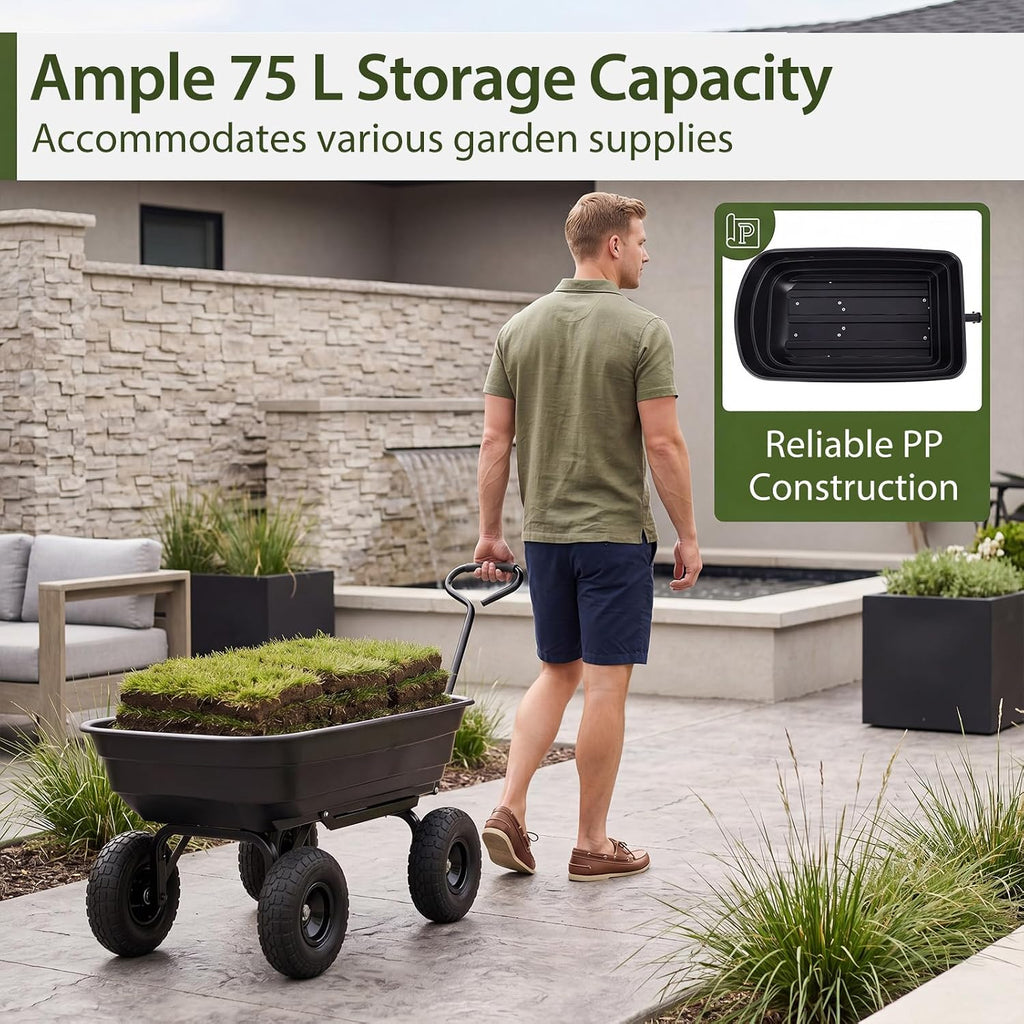 Gartenwagen mit Kippfunktion – 300 kg Tragkraft, Schwarz, Transportwagen für Garten & Hof