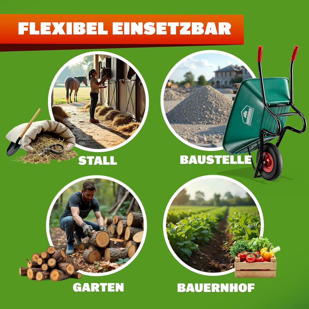 Schubkarre 100 L – 250 kg Tragkraft, robuste Gartenkarre, Transportkarre für Garten & Hof