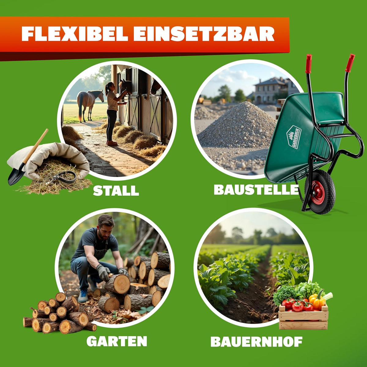 Schubkarre 100 L – 250 kg Tragkraft, robuste Gartenkarre, Transportkarre für Garten & Hof