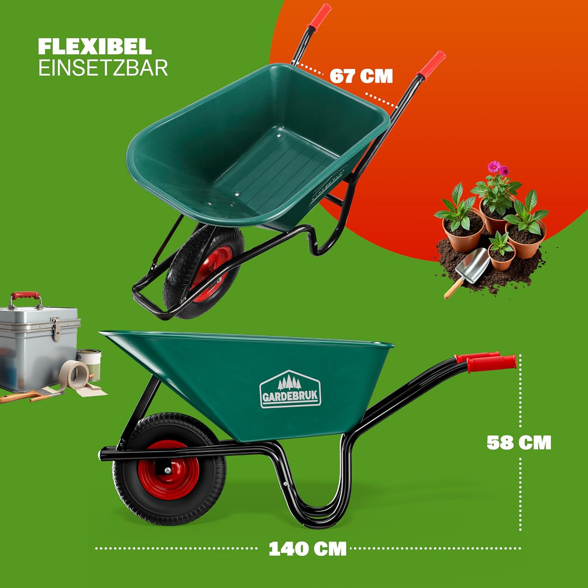 Schubkarre 100 L – 250 kg Tragkraft, robuste Gartenkarre, Transportkarre für Garten & Hof