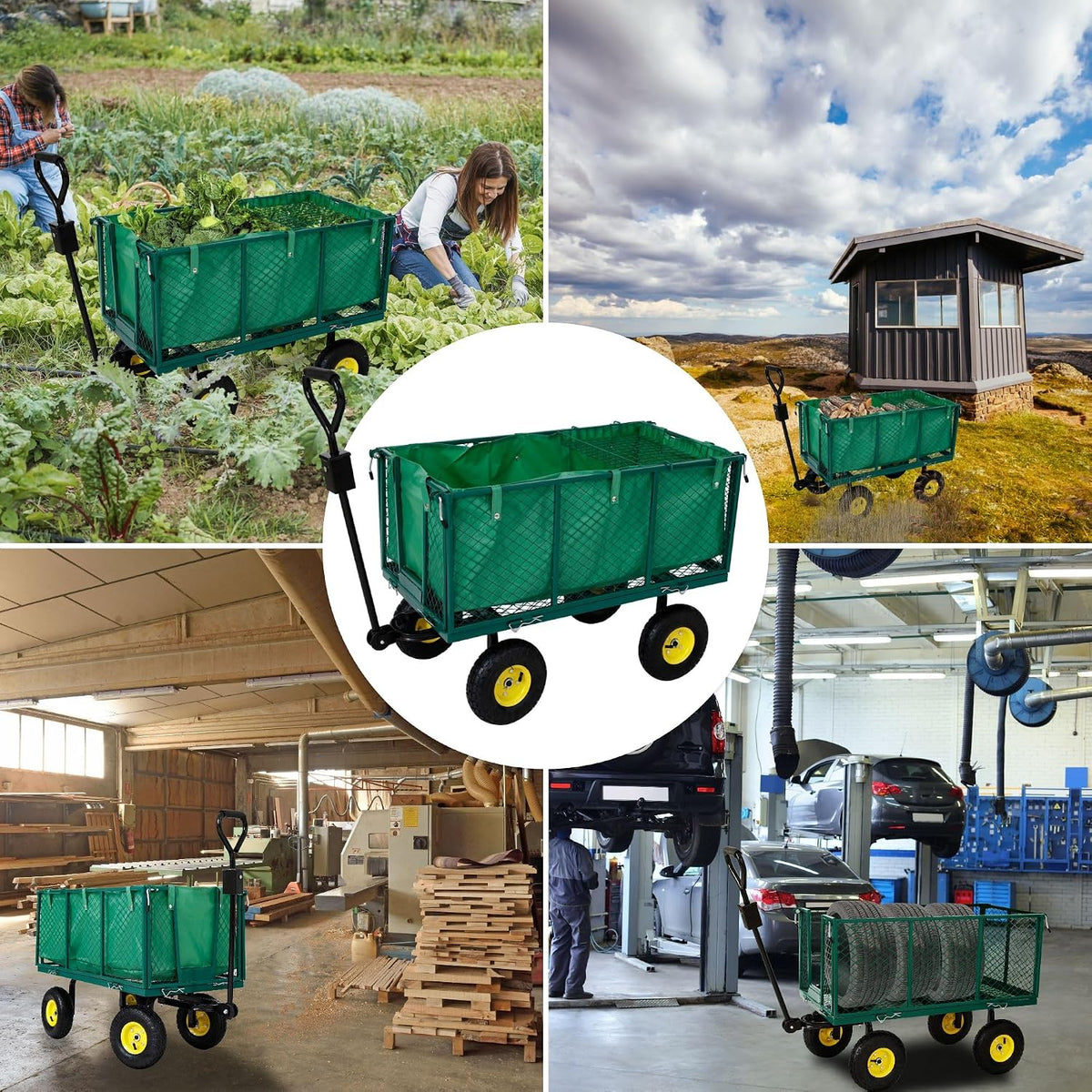 Gartenwagen Grün faltbar – 550 kg Tragkraft, Profilreifen, Bollerwagen, Transportwagen